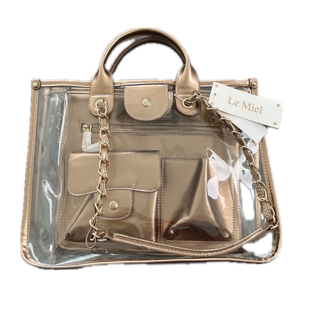 Le Miel Rose Gold Clear Stadium Shoulder Bag